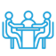 in house team icon, people at a table light blue